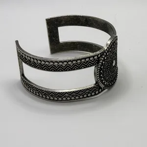 Boho Geometric Wide Cuff‎ Bracelet Adjustable Abstract Silver Tone Hippie Chic thumbnail 3