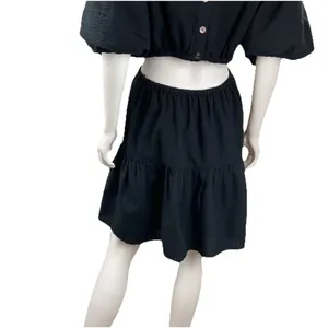 Madewell Seersucker Back Cutout Summer Dress Button Back Puff Sleeve Black‎ L thumbnail 5