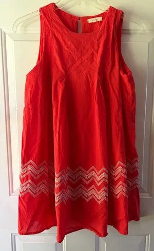 entro Bright Coral Sleeveless Embroidered midi shift dress Sz S cottagecore thumbnail 1
