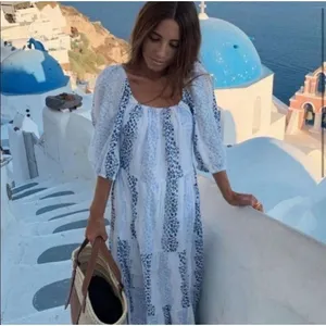 ✨ZARA Bloggers Favorite Printed & Embroidered blue white maxi Sz Medium dress✨ thumbnail 5