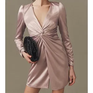 BHLDN Sabrina Stretch Satin Long‎ Sleeve Mini Dress Size Small Dusty Mauve New thumbnail 2