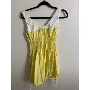 Anthropologie Daily Pratice Yellow White Zip Front Smocked Bubble Mini Dress S thumbnail 5