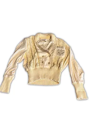 Side Effects Vintage 1990'S Yellow Cream Embroidered V Neck Pullover Sweater (M) thumbnail 10