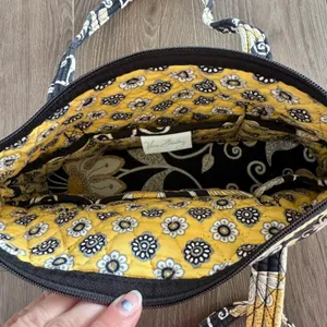 Vera Bradley Yellowbird Shoulder Bag Zip Top Retired Black Yellow Floral thumbnail 9