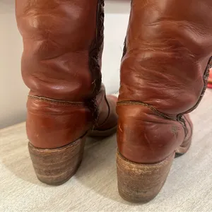 Frye Vintage Braided Sabrina Amber Brown Knee High Tall Boot Women's size 6 thumbnail 9
