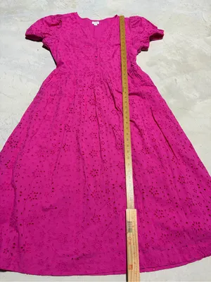 J. Crew women’s Fuchsia pink Eyelet Dress with Puff Sleeves 10 thumbnail 2