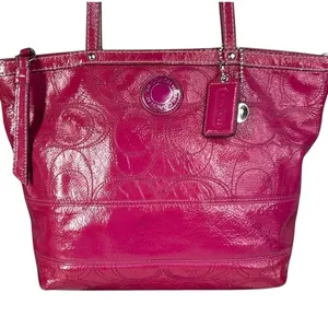 Coach Legacy Stitched Signature C Tote Bag Berry Pink Patent Leather‎ Preppy Y2K thumbnail 1