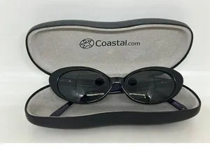 VTG Y2K Coastal Sunglasses Black Oval Frame Retro Aesthetic with Case thumbnail 1