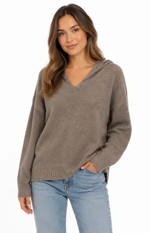 Pinch Taupe V-Neck Hooded Pullover Sweater Size Small thumbnail 1