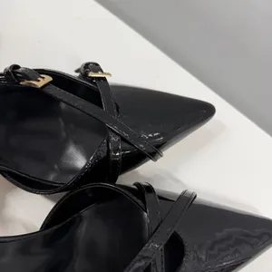 Black Patent Slingback Heels Pointed Toe Multi Strap Buckle Pumps Stiletto US 9 thumbnail 7