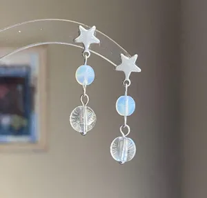 Handmade czech glass beads mix star dangle earrings 🌀⭐️💦 thumbnail 3