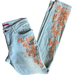 Alice + Olivia Floral Embroidered Skinny Jeans Orange Sorbet Size 30 thumbnail 6