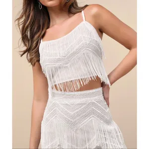 Lulus Soiree of the Decade White Sequin Fringe Two-Piece Mini Dress size XS Coac thumbnail 2