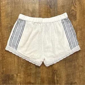 NWT Aerie Cotton Linen Stripe Lace Shorts Sz Medium Tie Waist thumbnail 2