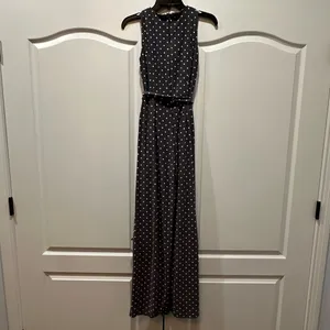 Lauren Ralph Lauren Jumpsuit Womens Gray White Polka Dot Wide Leg Sleeveless 0 thumbnail 6