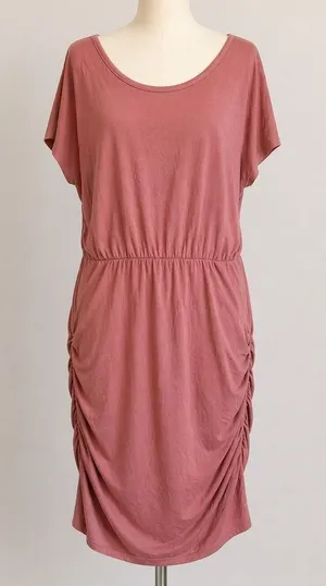 Womens Pink‎ Ruched T Shirt Size XL Dress Boho Cottagecore Chic Bodycon Dress thumbnail 1