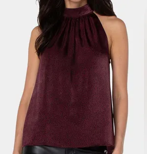 Liverpool Mock Neck Halter Top in Burgundy Leopard Print, NWT, Size S thumbnail 3