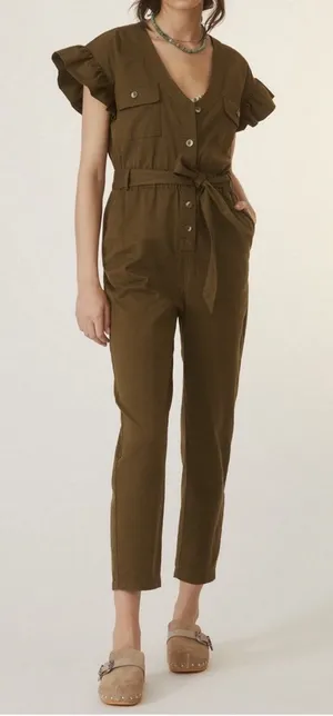 Anthropologie Tapered Ruffle Jumpsuit Size M thumbnail 1