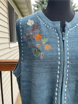 Vtg 90s Blair Womens Sweater Vest Fall Embroidered Full Zip Cottagecore Large thumbnail 2