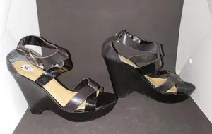 Nine West Neema Black Leather Upper Wedge Heels (8) thumbnail 1
