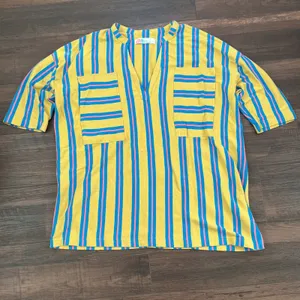 Free People FP Beach Daya Striped Tunic Dress Yellow Blue Pink Oversized M Boho thumbnail 2