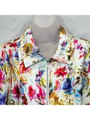 Christopher & Banks fully Zipped Multicolored Floral Jacket Size L thumbnail 3