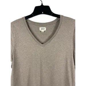 Pact Organic Cotton Tshirt Womens L Taupe V-neck Short Sleeve Sustainable Basic thumbnail 2