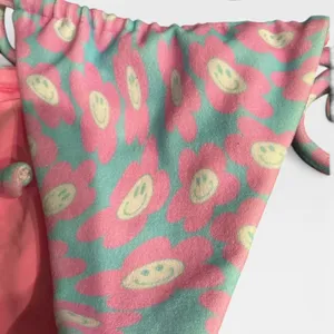New Frankies Bikinis Tia Terry Triangle Top Small Bottom Medium Smiley‎ Floral thumbnail 5