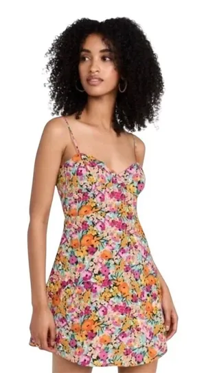 For Love &‎ Lemons Mini Dress Multicolor Floral New Lace Up Back Women Small thumbnail 1