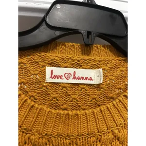 Love Hanna Pointelle Knit Sweater Women’s Size Small Mustard Yellow Gorp Nature thumbnail 2
