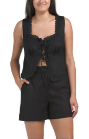 NWT house of Harlow‎ Black Lace Trim Vest and Shorts Set size xs thumbnail 1