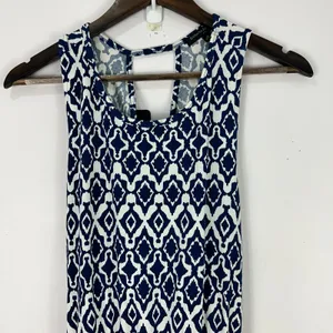 Banana Republic Ikat Maxi Dress Womens Medium Blue White Sleeveless‎ Resort Chic thumbnail 2