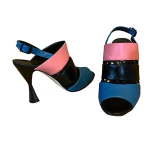 Manolo Blahnik "Aspendum" Black, Blue & Pink Leather W/Mesh Heels (36.5) thumbnail 6