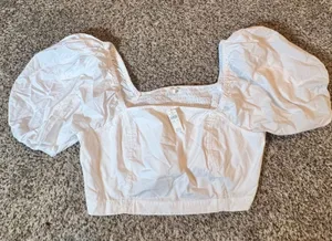Aerie‎ White Puff Sleeve Smocked Back Crop Top Square Neck XXL 078-1782-3675 thumbnail 1