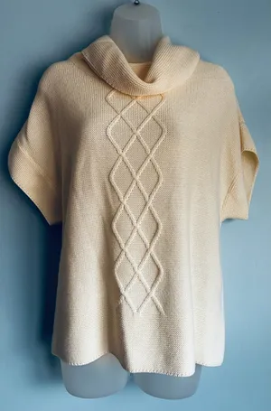 Coldwater Creek Short Sleeve Sweater Cowl Neck Cream Knit Cottage Wool Blend thumbnail 1