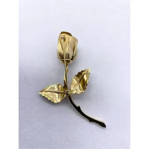 Vintage Gold Plated Rose Brooch Detailed Stem with Two Leaves 1960s Vintage Broo thumbnail 6