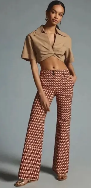 Maeve Naomi High‎ Waisted Flare Pants Geometric Print Magic Fabric Size 2 thumbnail 1