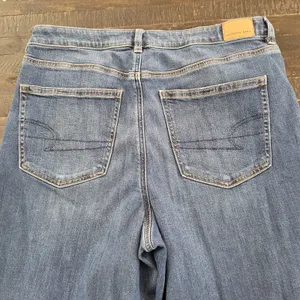 American Eagle Super High Rise Distressed Baggy Wide Leg Jeans Womens 14 Long thumbnail 2