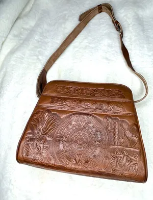 Vintage Hand Tooled Leather Shoulder Bag; dark Caramel Leather W/ Suede Interior thumbnail 1