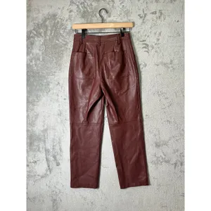 7 For All Mankind Faux Leather Straight Leg Pants Brown High Rise Women's XS thumbnail 3