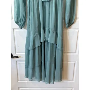 Ann Taylor Sage Blue Ruffle Tiered‎ Maxi Dress Size S Fairycore Romantic thumbnail 4