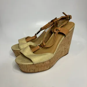 Coach linden wedge platform Sandals women's size 10 luxury‎ dressy tan cream thumbnail 2