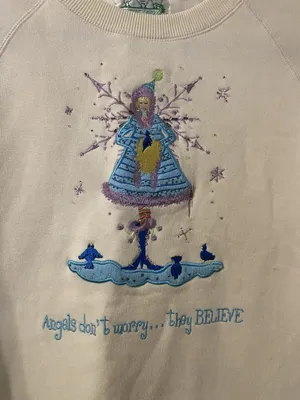 Womens Quacker Factory Angels Believe Crewneck Sweatshirt Ivory White Size Small thumbnail 2