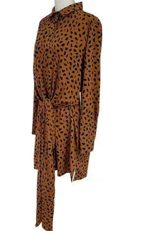 New Tie Front Button Down Shirtdress Animal Print Long Sleeve Mini thumbnail 10