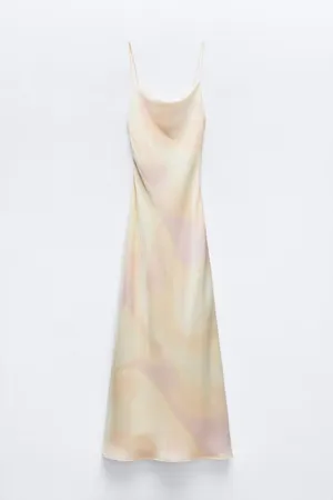 Zara maxi long satin foil effect cowl neck body on casual summer vacation dress thumbnail 8