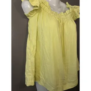 Free People Blouse Womens 10 Yellow Off Shoulder Flutter Sleeve Linen Tunic thumbnail 3