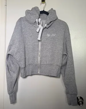 UFC Fit Women's Cropped Gray Zip-Up Hoodie with Drawstring Medium thumbnail 1