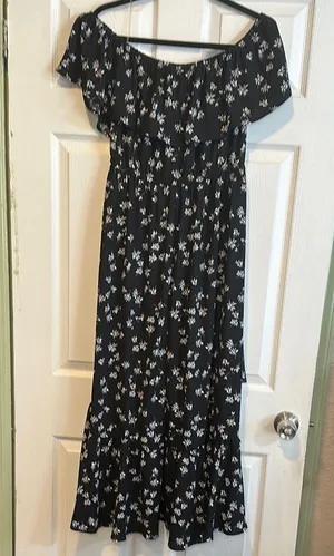 Lane Bryant Black White floral Ruffled Tiered high low off the shoulder Sundress thumbnail 7