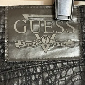 Vintage Guess Jeans 1990s Black Crocodile Embossed Faux Leather Pants Size 33 thumbnail 11