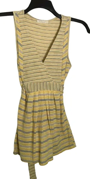 Anthropologie Testament Butter Yellow Stripe Y2K Babydoll Sleeveless Top - Small thumbnail 1